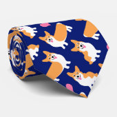 コーギー・ダークブルーおもしろいを愛する人 ネクタイ (ロール)