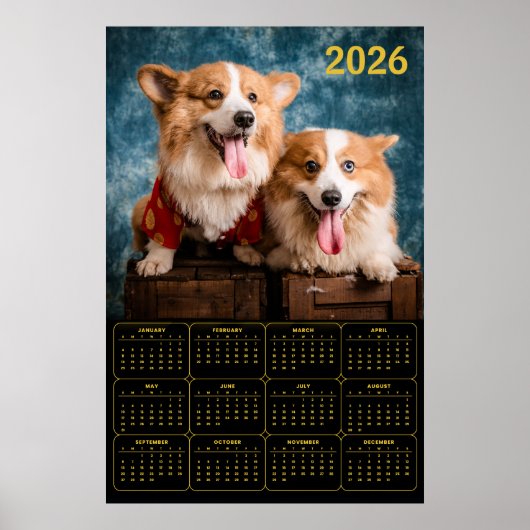 コーギー デュオ 2026年 カレンダー ポスター (正面)