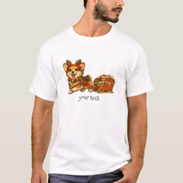 コーギー トナカイ ソリ レトロ あったか クリスマス ギフト Tシャツ
