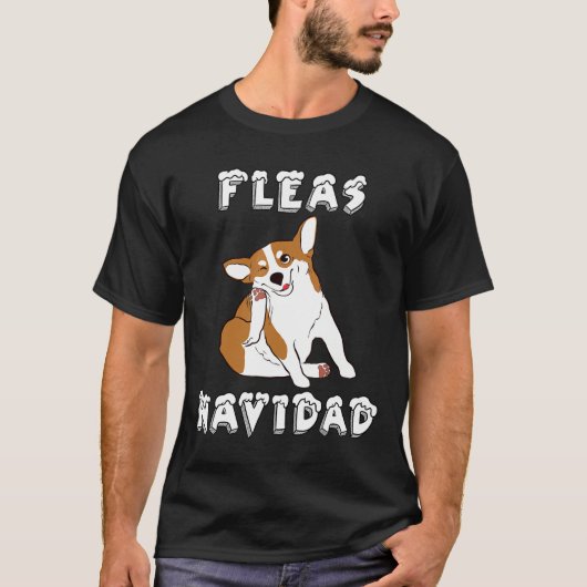 コーギー ノミ ナビダド 犬 クリスマス Tシャツ (正面)