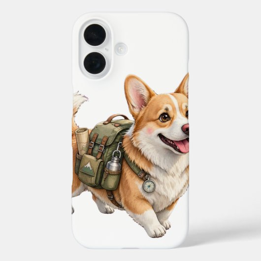 コーギー ハイキング アドベンチャー 水彩 iPhone 16 カバー (裏面)