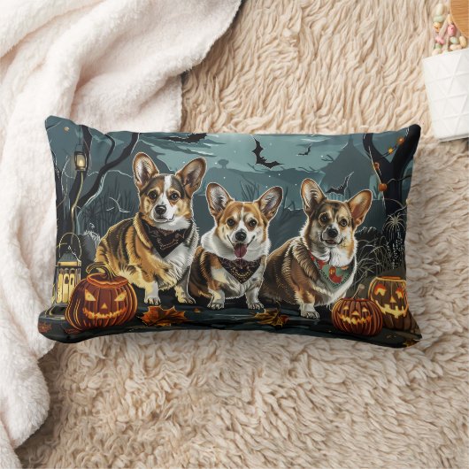 コーギー ハロウィン おばけ ランバークッション (ブランケット)