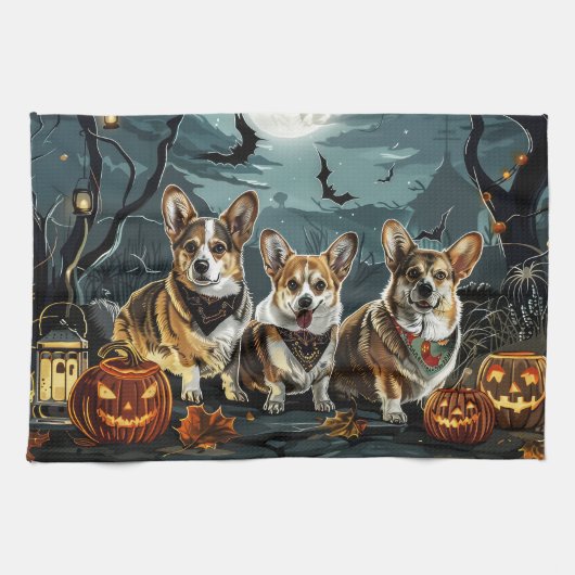 コーギー ハロウィン スプーキー キッチンタオル (横)