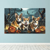 コーギー ハロウィン スプーキー キャンバスプリント (インサイチュ (ウッドフロア))