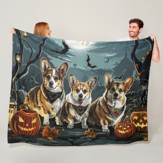 コーギー ハロウィン スプーキー フリースブランケット (インサイチュ)
