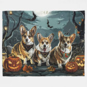 コーギー ハロウィン スプーキー フリースブランケット (正面(横))