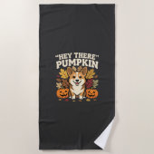 コーギー ハロウィン ハイ・ゼア・パンプキン デザイン ビーチタオル (正面)
