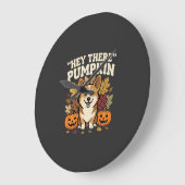 コーギー ハロウィン ハイ・ゼア・パンプキン デザイン ラージ壁時計 (傾斜)