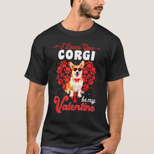 コーギー バレンタインTシャツ 犬 バレンタインデー Tシャツ (正面)