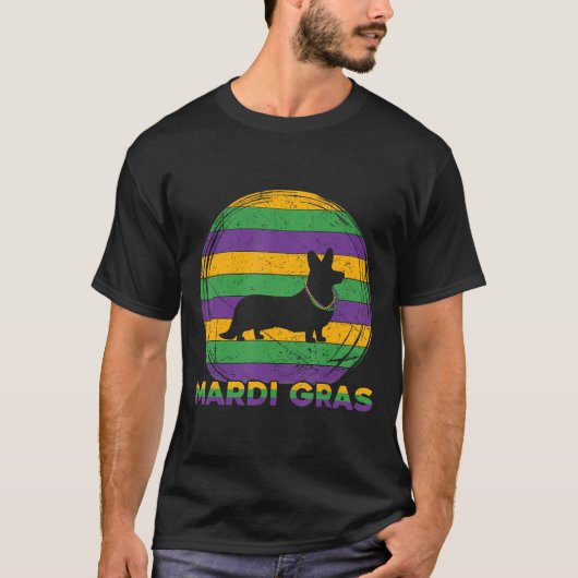 コーギー マルディグラス ビーズ 犬 Tシャツ (正面)