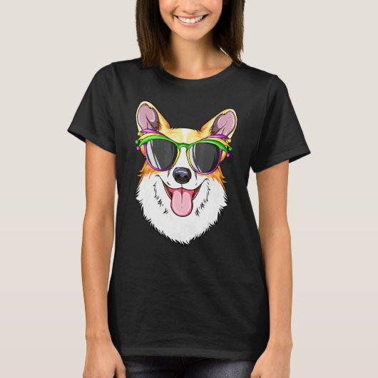 コーギー マルディグラ カーニバル マスク コーギー Tシャツ (正面)