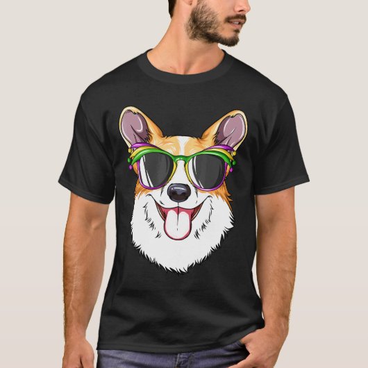 コーギー マルディグラ カーニバル マスク コーギー Tシャツ (正面)