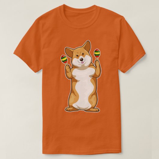 コーギー ミュージシャン マラカス ミュージック Tシャツ (デザイン正面)