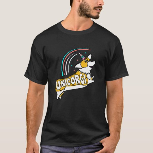 コーギー ユニコーン 虹 ユニコーギー Tシャツ (正面)