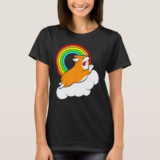 コーギー ユニコーン 虹 Tシャツ (正面)