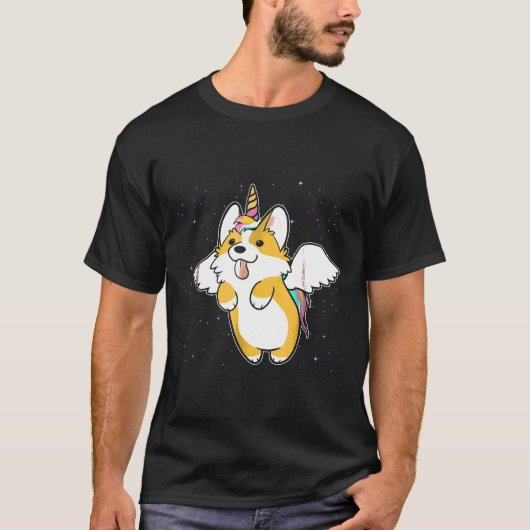 コーギー ユニコーン 銀河飛行 Tシャツ (正面)