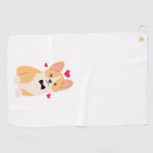 コーギー+リボンタイ+ハート柄 愛犬家のための可愛いデザイン ゴルフタオル (横)