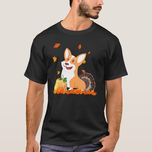 コーギー 七面鳥 コスチューム 感謝祭 Tシャツ (正面)