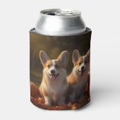 コーギー 子犬の秋の喜び カボチャ 缶クーラー (缶正面)