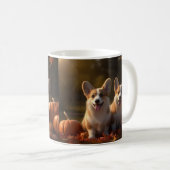 コーギー 子犬の秋の喜び パンプキン コーヒーマグカップ (正面右)