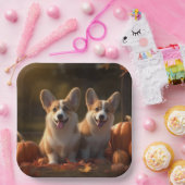 コーギー 子犬の秋の喜び パンプキン ペーパープレート (パーティー)