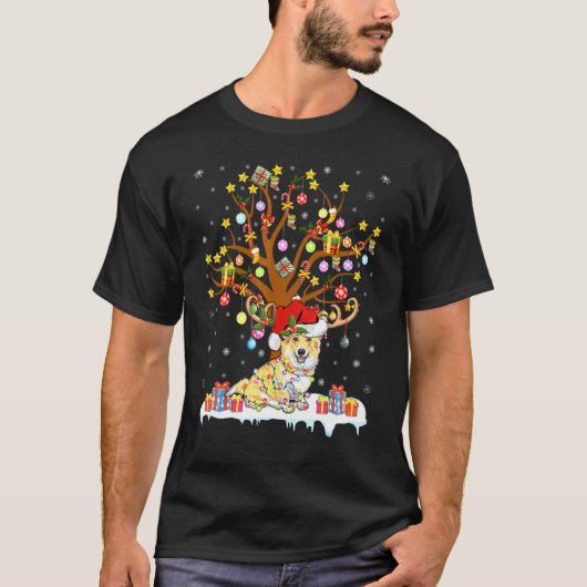 コーギー 照明 クリスマスツリー コーギー クリスマスツリー Tシャツ (正面)
