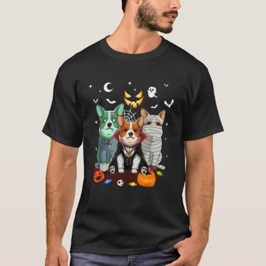 コーギー 犬 ゴースト 魔女 パンプキン ハロウィン 仮装 犬用 Tシャツ (正面)