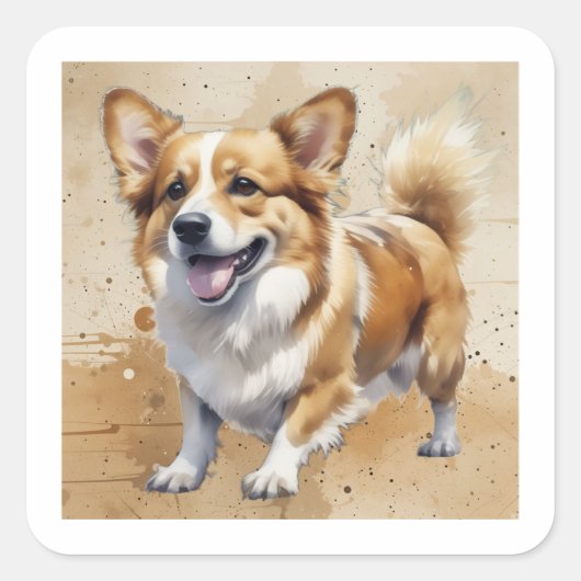 コーギー 犬 ペット 動物 スクエアシール (正面)