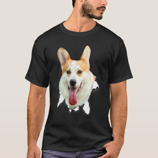 コーギー 破れた 布 犬用 ドッグモム Tシャツ (正面)