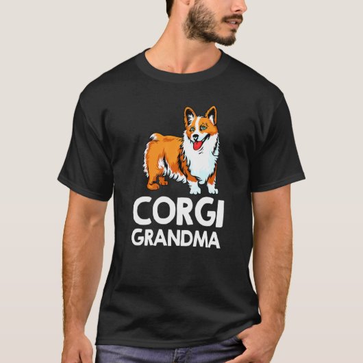 コーギー 祖母 子犬 女性 おばあちゃん Tシャツ (正面)
