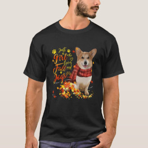 コーギー 秋と犬が好きな女の子 Tシャツ