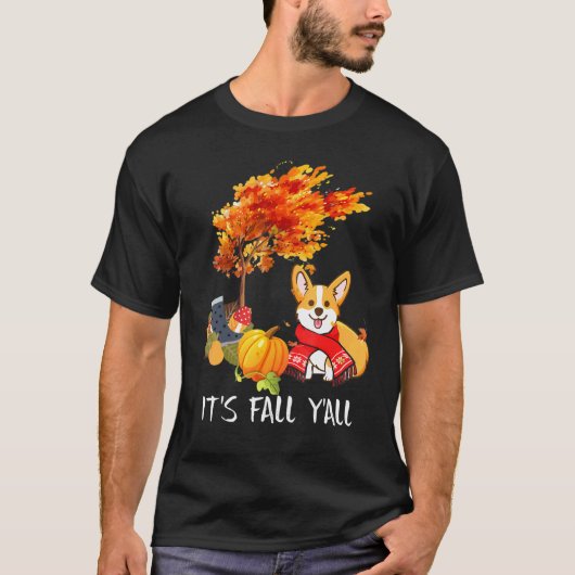 コーギー 秋 紅葉 ハロウィン Tシャツ (正面)