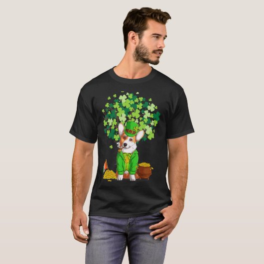 コーギー 聖パトリックの日の妖精帽子 コーギー Tシャツ (正面フル)