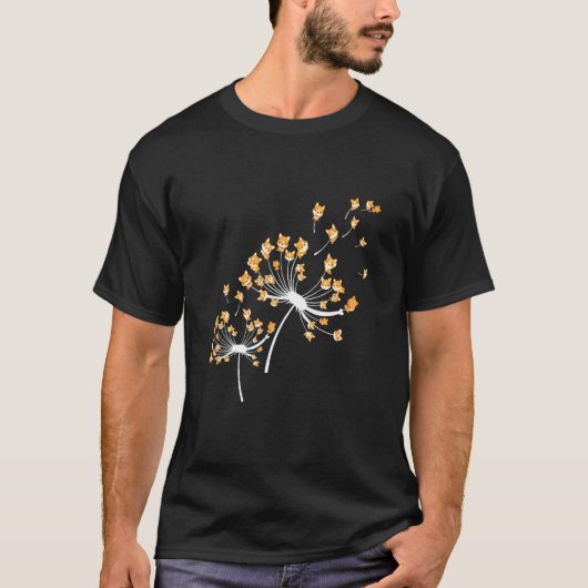 コーギー 花 飛ぶ タンポポ 面白い 犬の飼い主 愛好家 Tシャツ (正面)