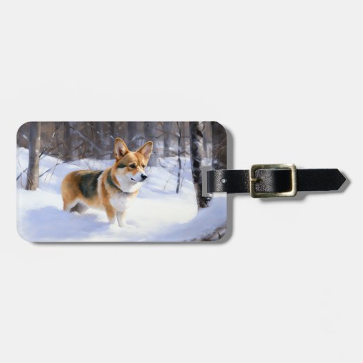 コーギー 雪を降らせて クリスマス ラゲッジタグ (正面横)