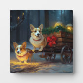 コーギー 雪景色 ソリ クリスマス デコレーション フォトプラーク (正面)