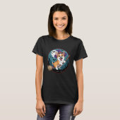 コーギー 魔女のほうき ハロウィン 満月 犬好き Tシャツ (正面フル)