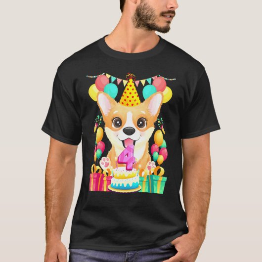 コーギー 4歳の誕生日 Tシャツ (正面)