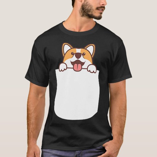 コーギーTシャツ ポケットコーギー飼い主 誕生日 Tシャツ (正面)