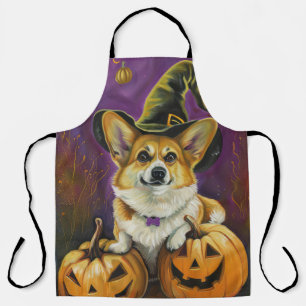 コーギ不気味ドグハロウィーンウィッチカボチャ エプロン