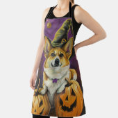 コーギ不気味ドグハロウィーンウィッチカボチャ エプロン (インサイチュ)
