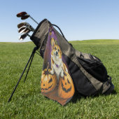 コーギ不気味ドグハロウィーンウィッチカボチャ ゴルフタオル (グリーン)