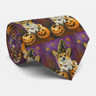 コーギ不気味ドグハロウィーンウィッチカボチャ ネクタイ