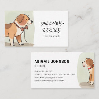 コーギ付き水彩色ペットグルーミング 名刺