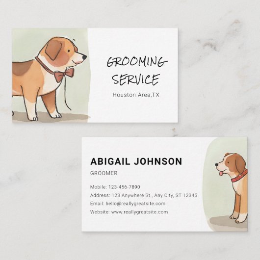 コーギ付き水彩色ペットグルーミング 名刺 (正面/裏面)