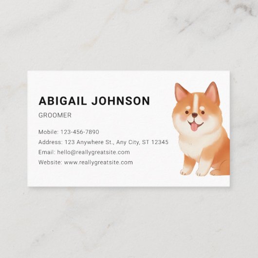 コーギ付き水彩色ペットグルーミング 名刺 (裏面)