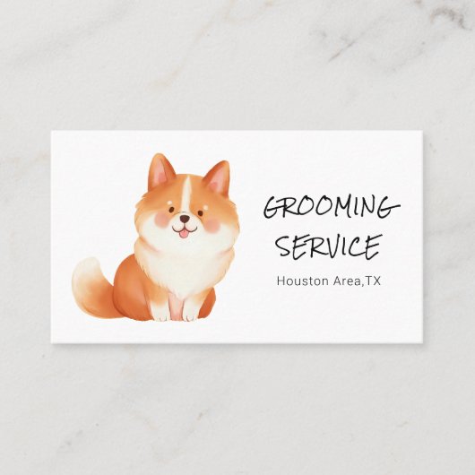 コーギ付き水彩色ペットグルーミング 名刺 (正面)