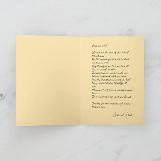 コーギ失った金ゴールドエンジェルカード用悔やみや弔慰 招待状 (内部)