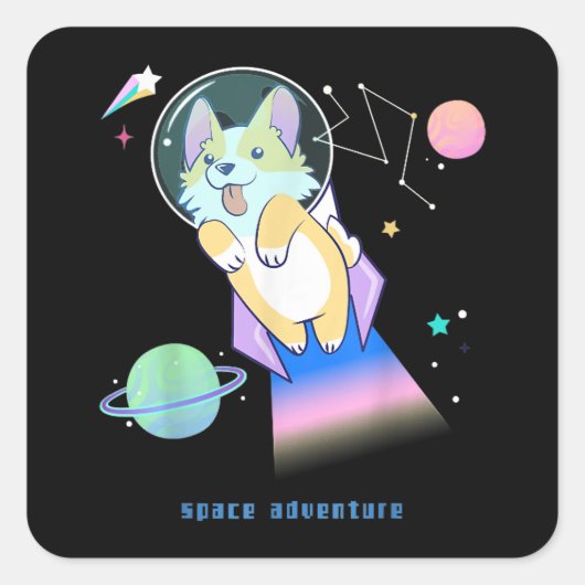 コーギ宇宙コスモスプラネットスタードッグパピー スクエアシール (正面)