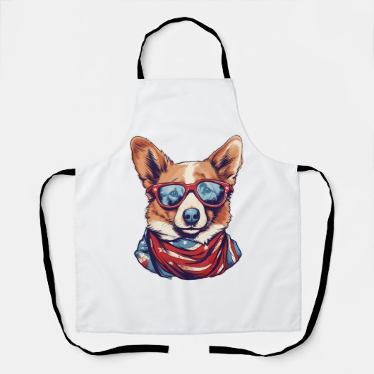 コーギ愛国犬アメリカ国旗 エプロン (正面)